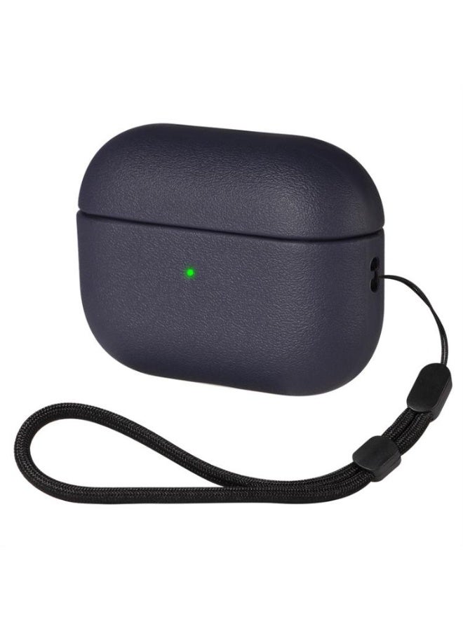 جراب AirPods Pro 3، غطاء من الجلد الملمس متوافق مع AirPods Pro الجيل الثالث (2025)، جراب حماية كامل ضد السقوط مع حبل تعليق، يدعم الشحن اللاسلكي، مؤشر LED أمامي مرئي (أزرق). - Image 1